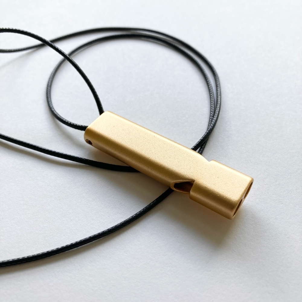 minimalist safety whistle necklace brass gold emergency alert self defense coach - Picture 6 of 8